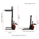 PS3300FE-3M Electric Pallet Stacker, 3300 lbs Capacity, 118″ Lifting Height, Work with Open-bottom Pallets