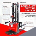PS3300FE-3M Electric Pallet Stacker, 3300 lbs Capacity, 118″ Lifting Height, Work with Open-bottom Pallets