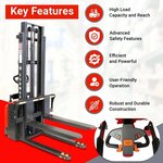 PS3300FE-3M Electric Pallet Stacker, 3300 lbs Capacity, 118″ Lifting Height, Work with Open-bottom Pallets