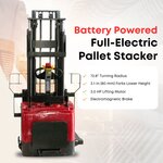PS3300FE-4M Full Electric Pallet Stacker – 3300 lbs Capacity, 157" Lift Height, Adjustable Legs