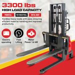 PS3300SE-2M Semi-Electric Pallet Stacker, 3300 lbs Capacity, 78" Lifting Height with Fixed Straddle Legs