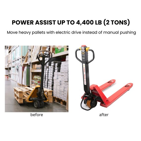 Lithium-powered electric drive bar attachment for pallet jacks